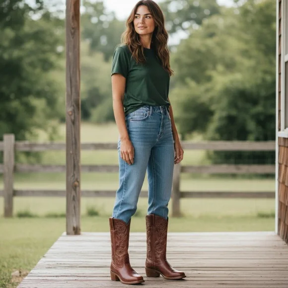 RARE 1960s Frye Vintage Embroider Brown Campus Western Cowboy Floral Stitch Boot - Picture 3 of 15